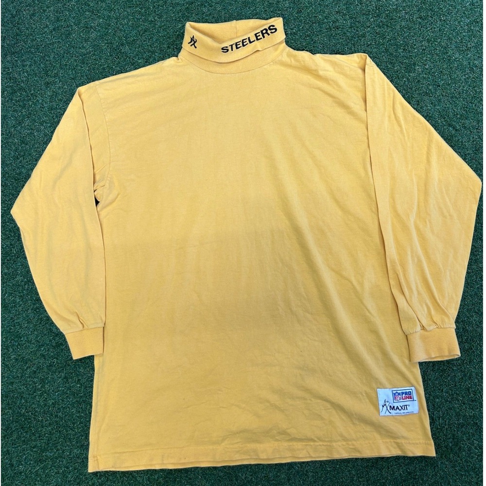 Vintage NFL Pro Line Maxit Pittsburgh Steelers Turtleneck Yellow Mens XL